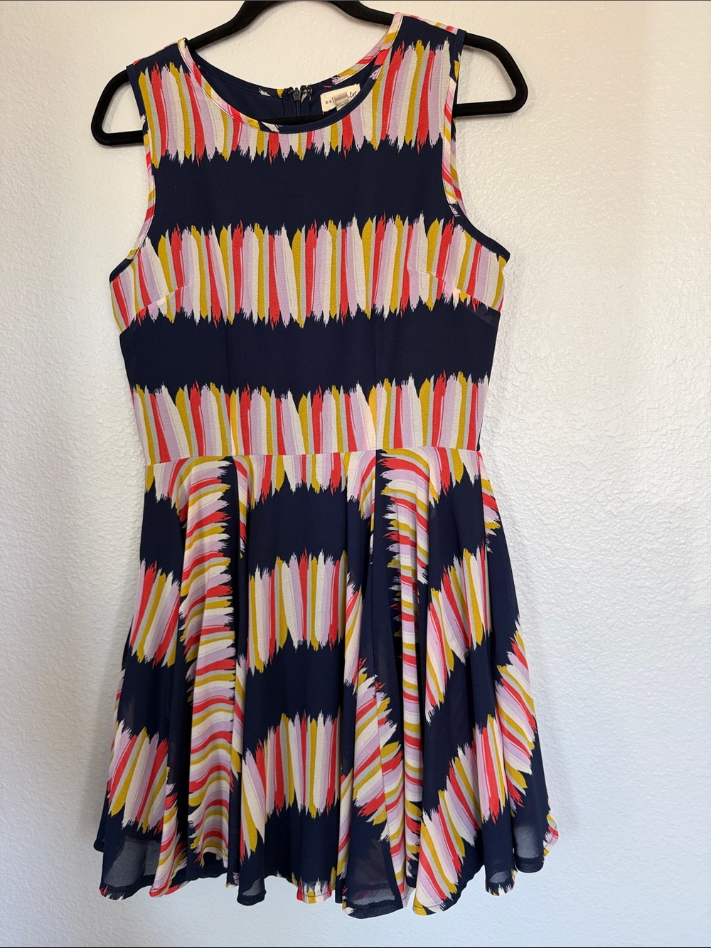 Maison Jules Navy Multicolor Striped & Brushstroke Top